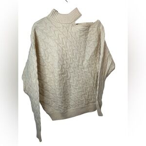For The Republic Cream Mock Neck Open Shoulder Sweater